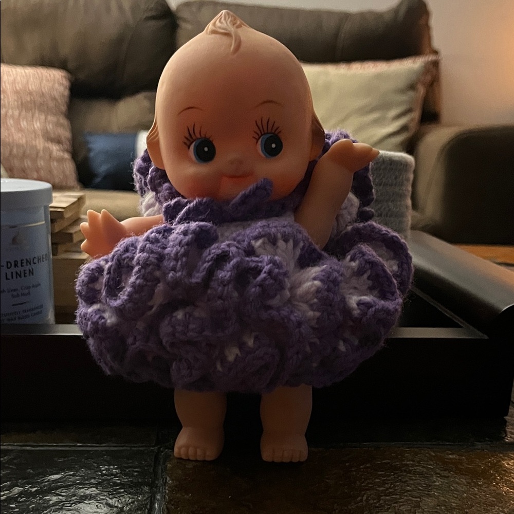 Vtg 💜 Adorable Purple Crochet Doll
